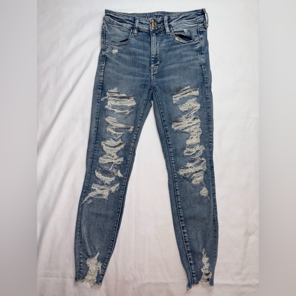 American Eagle Size 6 Short Medium Wash Distressed High Rise Jegging Jeans - Picture 1 of 11